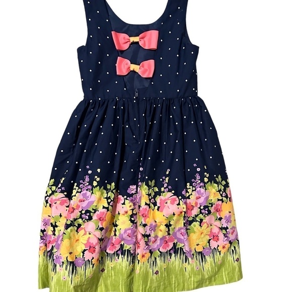 Bonnie Jean Girls Sleeveless Polka Dot Floral Print Dress - Navy Multi size 10 - Picture 3 of 8